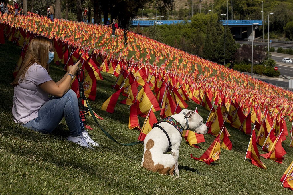 西班牙公園擺放大量國旗 悼念新冠死者-圖1