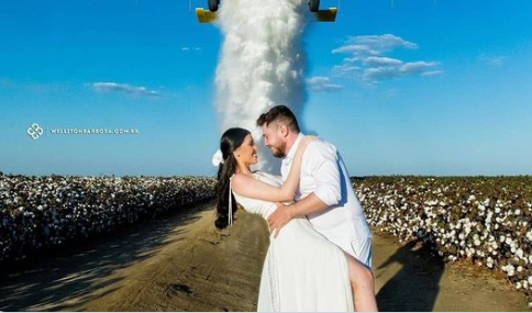 巴西新人拍創意婚紗照：噴水飛機飛過 兩人渾身濕透-圖1