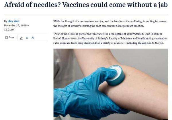 接種疫苗怕打針? 澳大利亞悉尼大學團隊開發無針頭疫苗“貼片”-圖1