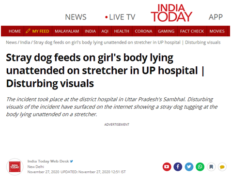 印媒: 印度醫院13歲女孩遺體無人看管, 被流浪狗“啃食”-圖1