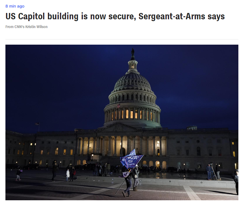 快訊! 美媒: 美國會安保部門宣佈: 國會大廈現在“安全”瞭-圖1