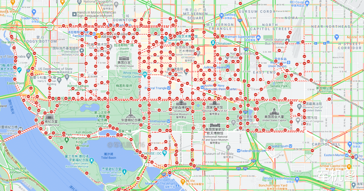 美國首都已經戒嚴，華盛頓特區到處封路，路況地圖全線飄紅-圖1