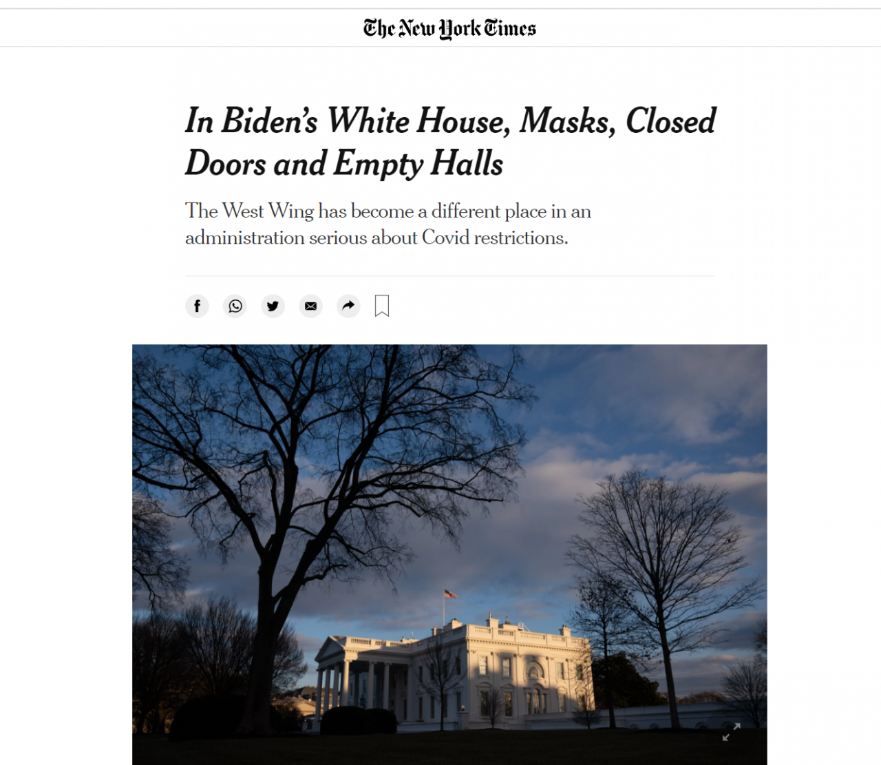 美媒描繪拜登入住後的白宮: 口罩、緊閉的門和空蕩蕩的大廳-圖1
