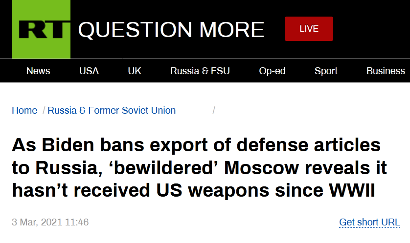 美制裁宣佈禁止對俄出口武器, 俄政府機構諷刺: 二戰後就沒收到過美武器-圖1