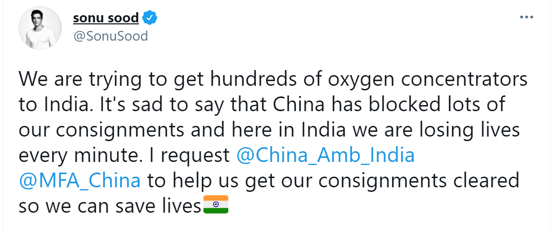 寶萊塢演員稱醫療貨物遇阻發推向中方求助, 中國駐印度大使剛剛回復-圖1