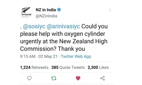 新西蘭外交官向印度反對派求氧氣瓶, 後面的事情讓莫迪政府尷尬瞭-圖1