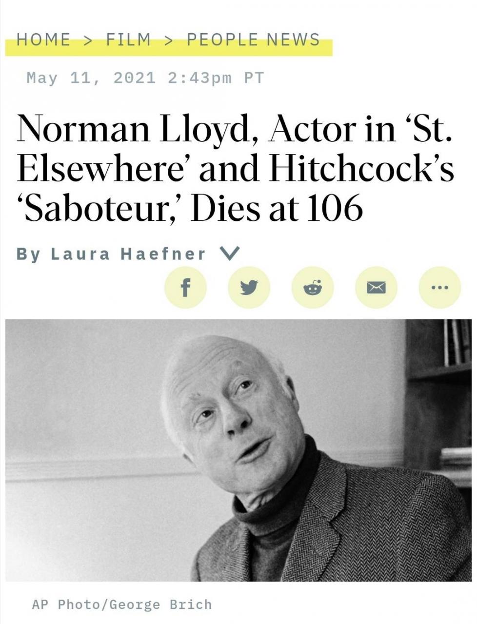 好萊塢最長壽演員諾曼·勞埃德去世, 享年106歲的他曾是卓別林搭檔-圖1