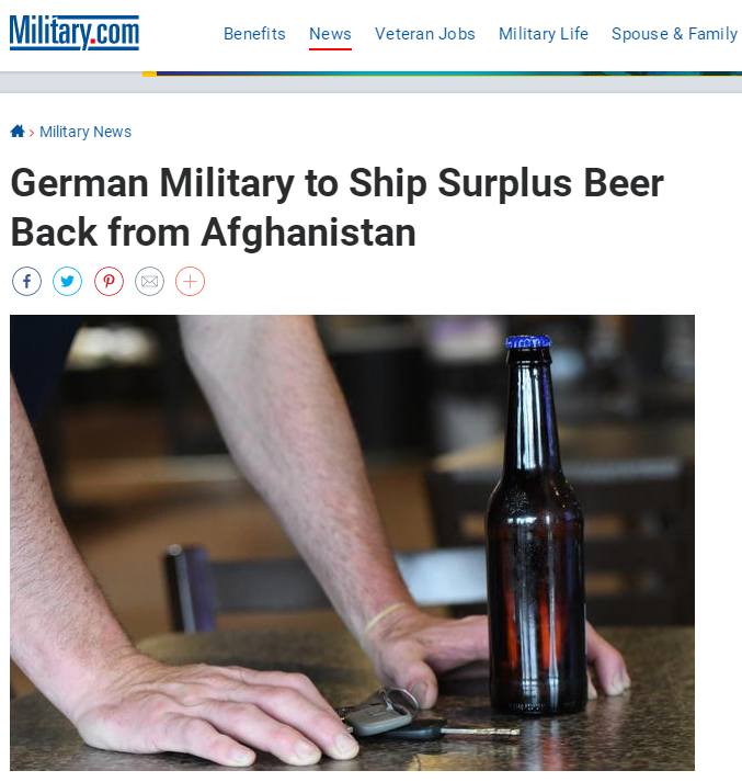德國從阿富汗撤軍, 不忘帶走6萬罐啤酒等2.26萬升酒精飲料-圖1