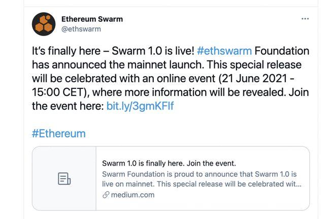實錘！Swarm(bzz)6月21號主網上線，發行價不低於26美金-圖1