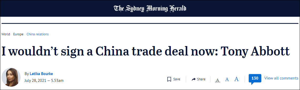 澳大利亞前總理阿博特聲稱: 簽中澳自貿協議給全世界“敲響警鐘”, 中國未兌現承諾-圖1