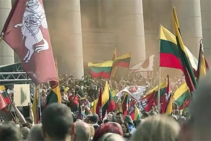 中方召回大使的當天，立陶宛首都亂作一團，民眾舉旗大喊：丟人-圖1